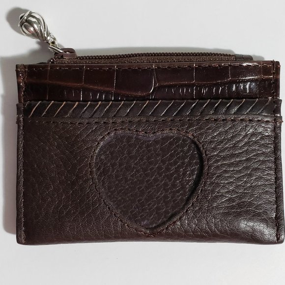 Brighton Leather Wallet Heart Coin Card ID Change Purse Brown Croc Embossed Trim - Picture 1 of 2